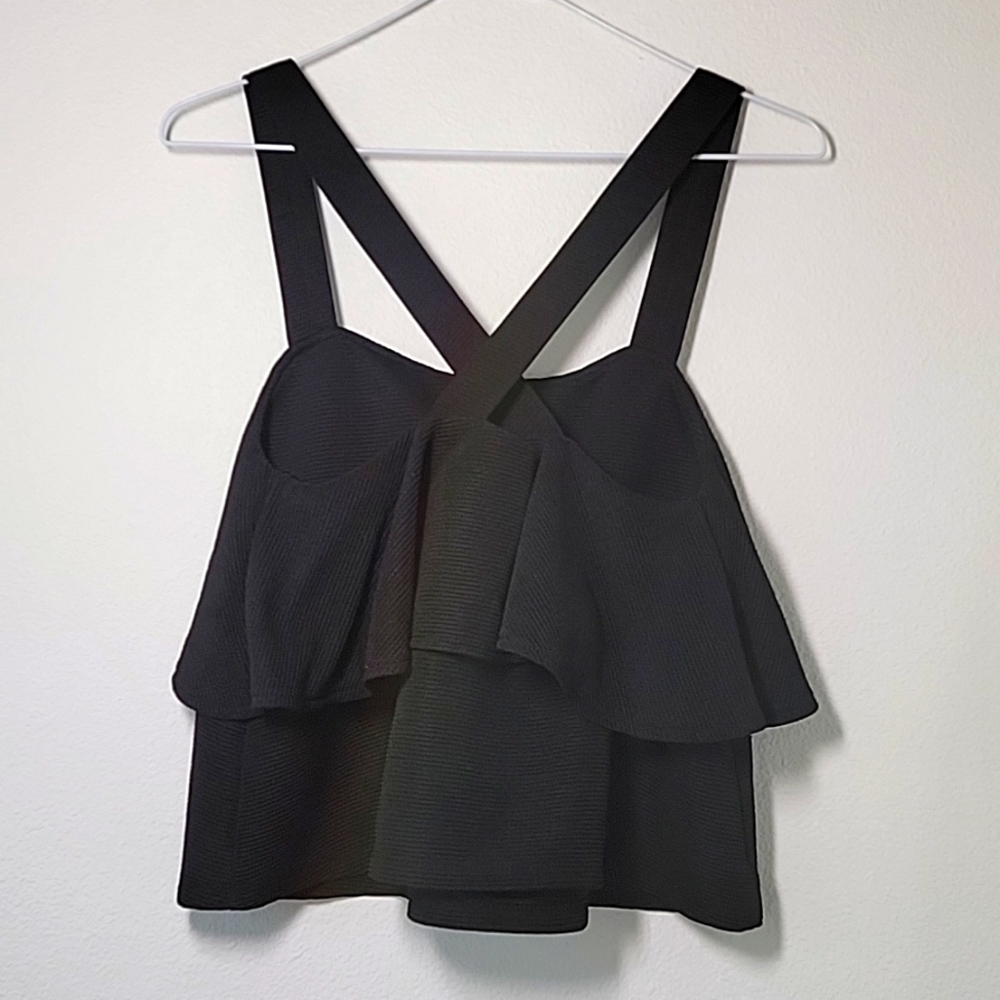 Madewell Texture & Thread Flouncy Tiered Crossback Tank Top Black Small Bohemian - Picture 9 of 15